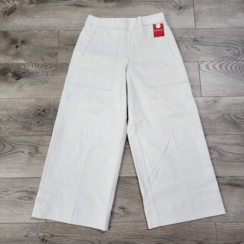 Spanx Pants Women's Sz S White Cropped Wide Leg Pull-On Pants Classic Preppy NWT